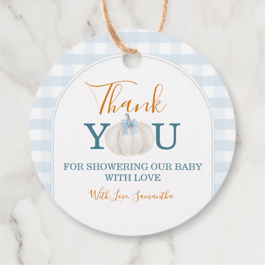 A Little Pumpkin Blue Truck Gingham Baby Shower Bedankjes Labels (Achterkant)