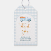 A Little Pumpkin Blue Truck Gingham Baby Shower Cadeaulabel (Achterkant)