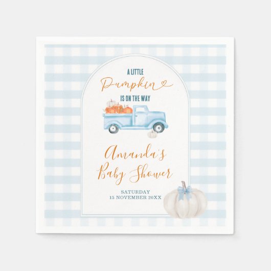 A Little Pumpkin Blue Truck Gingham Baby Shower Servet (Voorkant)