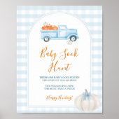 A Little Pumpkin Blue Truck Gingham Baby Sock Hunt Poster (Voorkant)