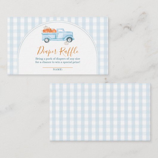 A Little Pumpkin Blue Truck Gingham Diaper Raffle Informatiekaartje (Voorkant / Achterkant)