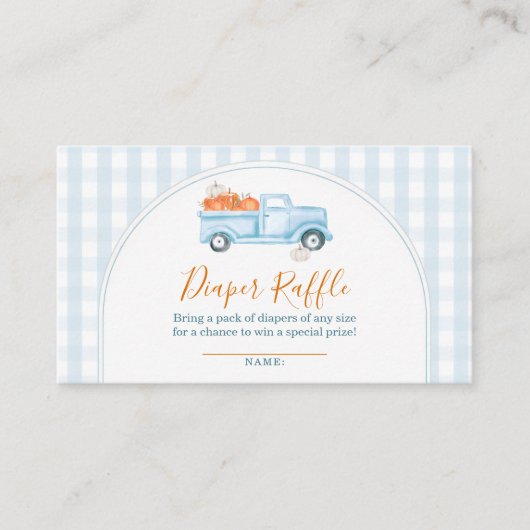 A Little Pumpkin Blue Truck Gingham Diaper Raffle Informatiekaartje (Voorkant)