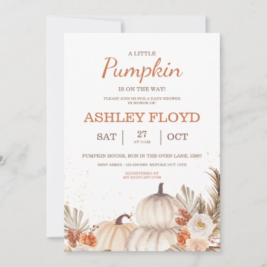 A Little Pumpkin — Boho Halloween Baby Shower Kaart (Voorkant)