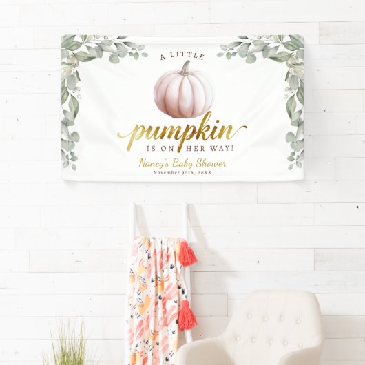A Little Pumpkin Fall Baby Shower Backdrop Banner (Insitu)