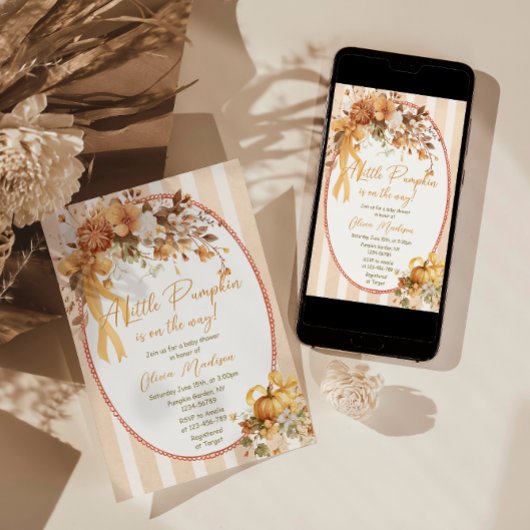 A Little Pumpkin Floral Baby Shower Invitation Kaart