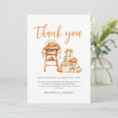 A Little Pumpkin Is Nearly Here Baby Shower Bedankkaart (Staand voorkant)