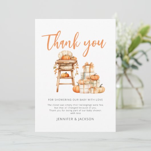 A Little Pumpkin Is Nearly Here Baby Shower Bedankkaart (Staand voorkant)