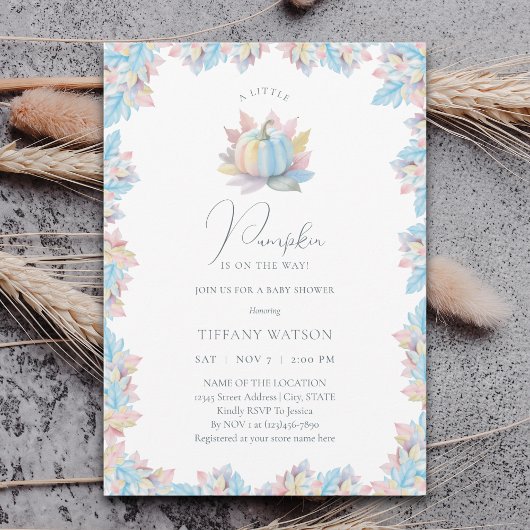 A Little Pumpkin is On The Way Boy Baby Shower Kaart