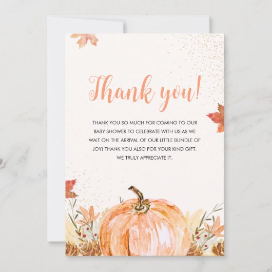 A Little Pumpkin Is on The Way, Fall Baby Shower Bedankkaart (Voorkant)