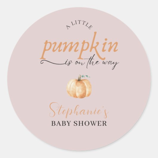 A Little Pumpkin Is On The Way Fall Baby Shower Ronde Sticker (Voorkant)