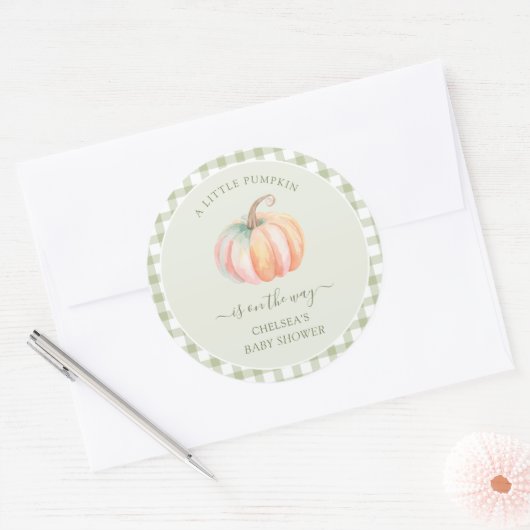 A Little Pumpkin is On The Way Fall Baby Shower Ronde Sticker (Envelop)