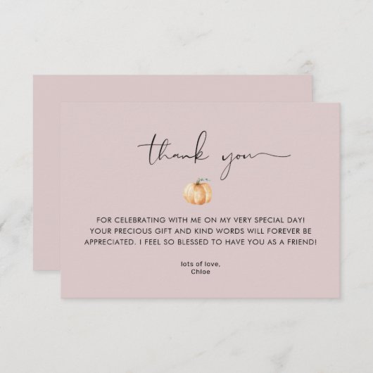 A Little Pumpkin Is On The Way Fall Baby Thank You Bedankkaart (Voorkant / Achterkant)
