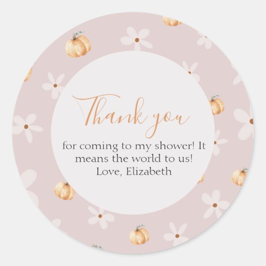 A Little Pumpkin Is On The Way Thank you Ronde Sticker (Voorkant)