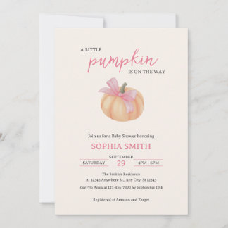 A Little Pumpkin Pink Bow Baby Shower Kaart