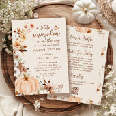 A Little Pumpkin QR Code Fall Floral Baby Shower Kaart