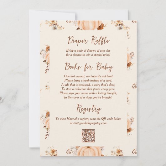 A Little Pumpkin QR Code Fall Floral Baby Shower Kaart (Achterkant)