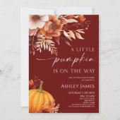 A Little Pumpkin Rusty Burgundy Floral Baby Shower Kaart (Voorkant)