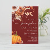 A Little Pumpkin Rusty Burgundy Floral Baby Shower Kaart (Staand voorkant)