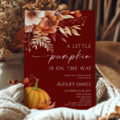 A Little Pumpkin Rusty Burgundy Floral Baby Shower Kaart