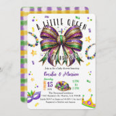 A little Queen is on her way Mardi Gras Invitation Kaart (Voorkant / Achterkant)