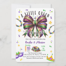 A little Queen is on her way Mardi Gras Invitation