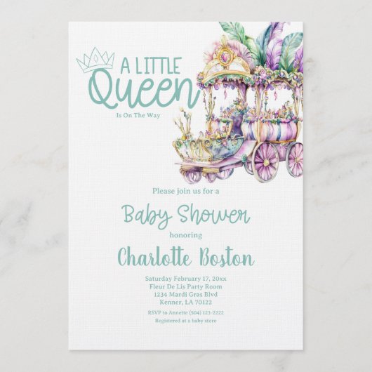 A Little Queen Mardi Gras Float Baby Shower Kaart (Voorkant)