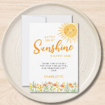 A Little Ray Of Sunshine Baby Shower Bedankkaart<br><div class="desc">Are you planning a sun-themed baby shower?
This adorable baby shower thank you card features "A little ray of sunshine is almost here!" in stylish typography,  accompanied by a watercolor sun and wildflowers.
Easily customizable.
Original Watercolor © Michele Davies.</div>