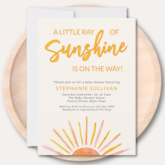 A Little Ray Of Sunshine Baby Shower Kaart