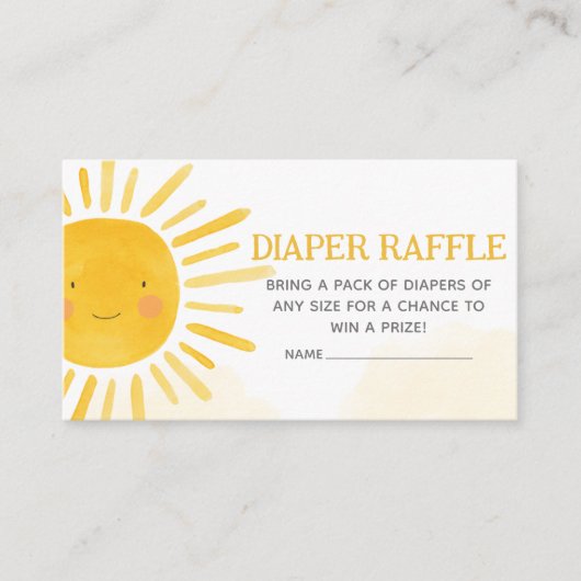 A Little Ray of Sunshine Baby shower Luier Raffle Informatiekaartje (Voorkant)