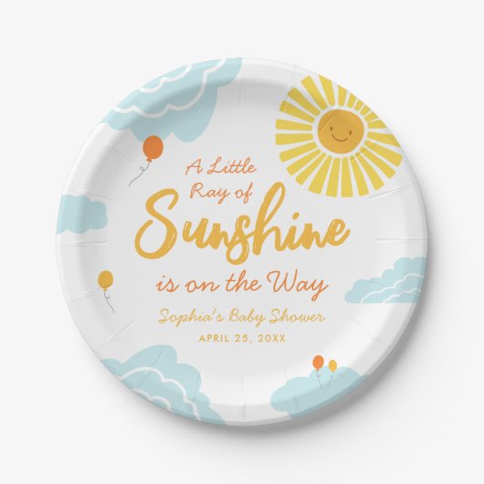 A Little Ray of Sunshine Baby shower Papieren Bord (Voorkant)