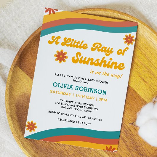 A Little Ray of Sunshine Boho Retro Baby shower Kaart