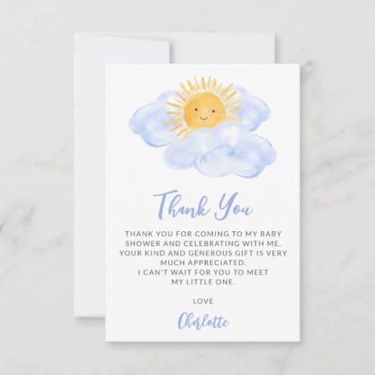 A Little Ray Of Sunshine Boy's Baby Shower Bedankkaart (Voorkant)