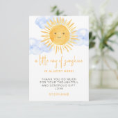 A Little Ray of Sunshine Clouds Baby Shower Bedankkaart (Staand voorkant)