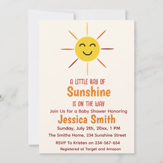 A Little Ray of Sunshine Geel zon Baby shower Kaart (Voorkant)