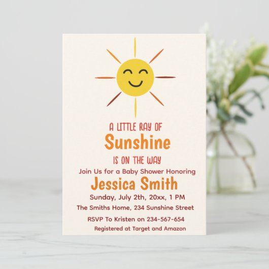 A Little Ray of Sunshine Geel zon Baby shower Kaart (Staand voorkant)