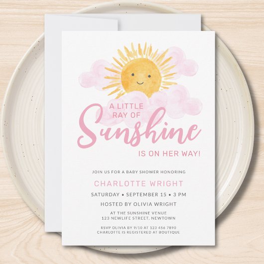 A Little Ray Of Sunshine Is On Her Way Baby Shower Kaart