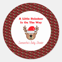 A Little Reindeer Is On The Way  Ronde Sticker