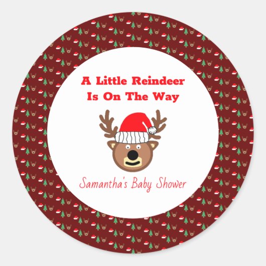 A Little Reindeer Is On The Way  Ronde Sticker (Voorkant)