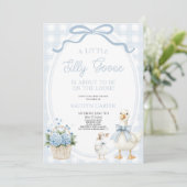 A Little Silly Goose Blue Bow Floral Baby Shower Kaart (Staand voorkant)