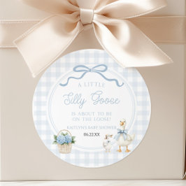 A Little Silly Goose Blue Floral Bow Baby Shower Ronde Sticker