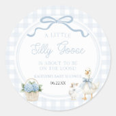 A Little Silly Goose Blue Floral Bow Baby Shower Ronde Sticker (Voorkant)