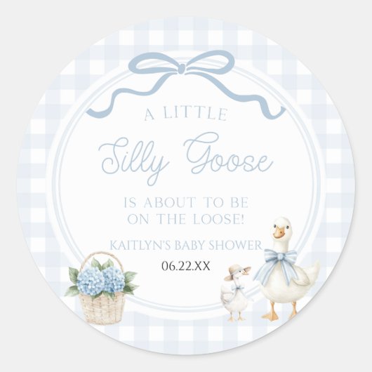 A Little Silly Goose Blue Floral Bow Baby Shower Ronde Sticker (Voorkant)