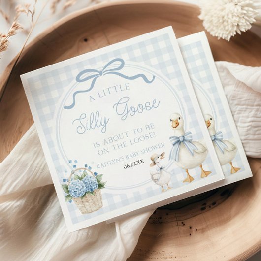 A Little Silly Goose Blue Floral Bow Baby Shower Servet