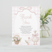 A Little Silly Goose Pink Bow Floral Baby Shower Bedankkaart (Staand voorkant)