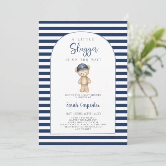 A Little Slugger Baseball Baby Shower Boy Kaart (Staand voorkant)