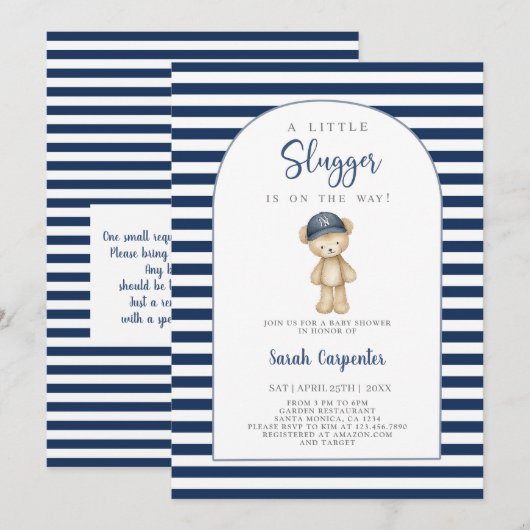 A Little Slugger Baseball Baby Shower Boy Kaart (Voorkant / Achterkant)