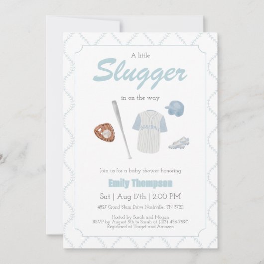 A Little Slugger Baseball Baby Shower invitation Kaart (Voorkant)