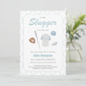 A Little Slugger Baseball Baby Shower invitation Kaart (Staand voorkant)