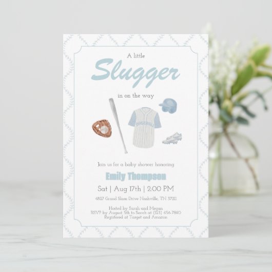A Little Slugger Baseball Baby Shower invitation Kaart (Staand voorkant)