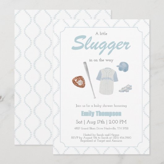 A Little Slugger Baseball Baby Shower invitation Kaart (Voorkant / Achterkant)